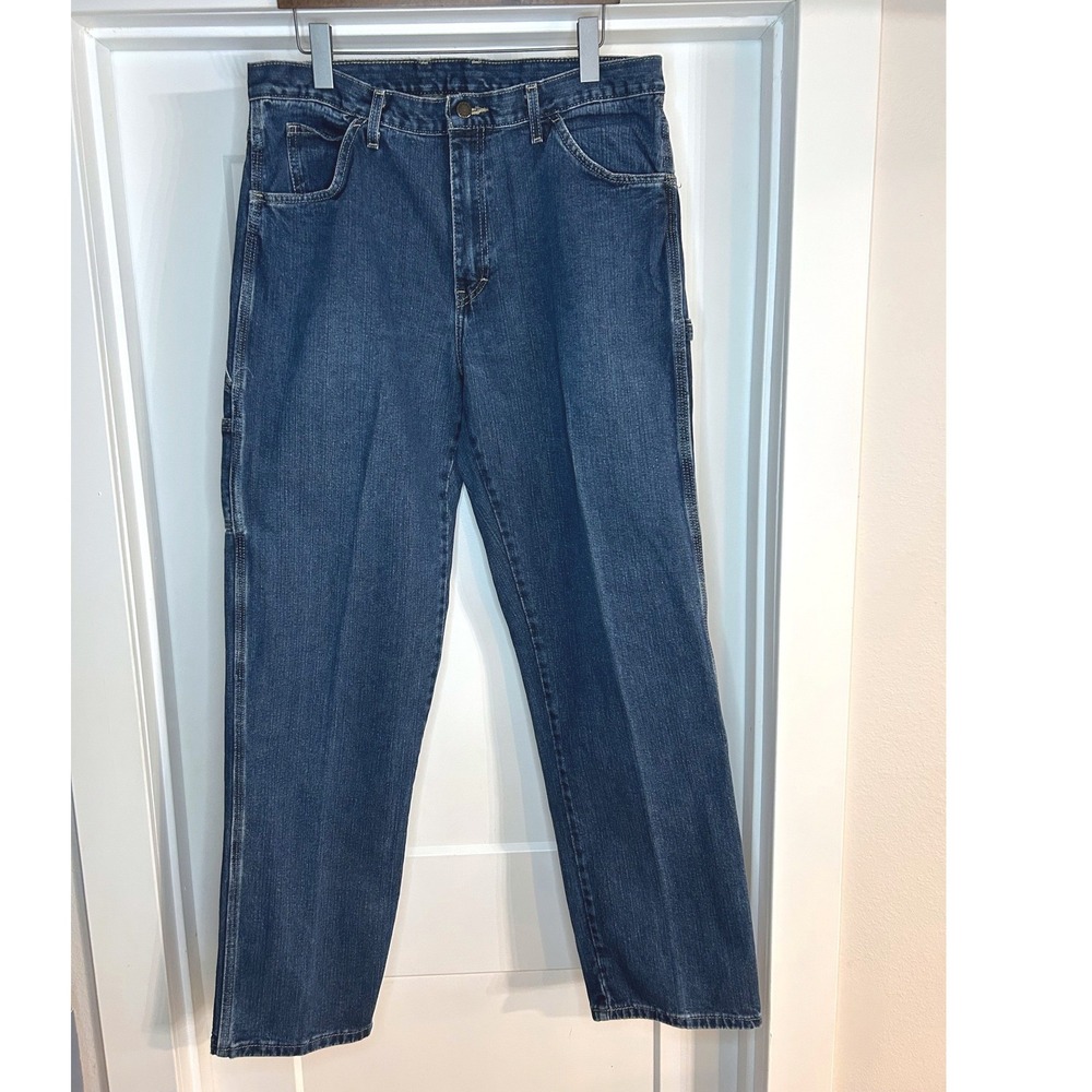 Dickies Mens Relaxed Fit Carpenter Jeans Dark Wash Blue Denim 36x34 Hammer Loop